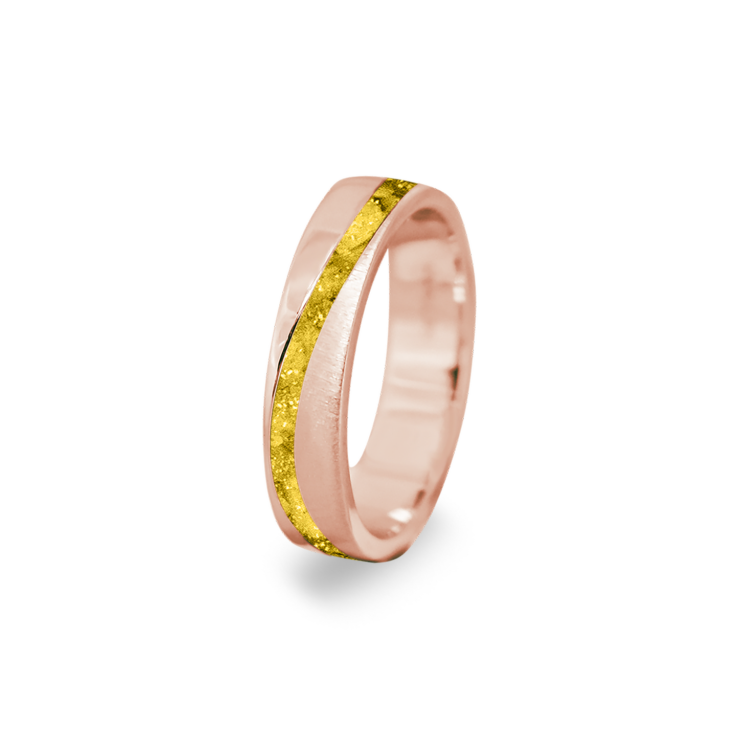 Gedenksieraad, ring rondom zichtbaar gevuld met as of haar. Het vullen en sealen met onze speciale hars wordt in onze ambachtelijke edelsmederij gedaan. Yellow