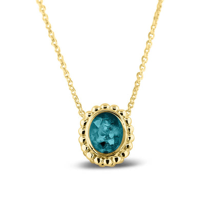 Ashanger, gedenksieraad, waar as en haar in verwerkt wordt.turquoise