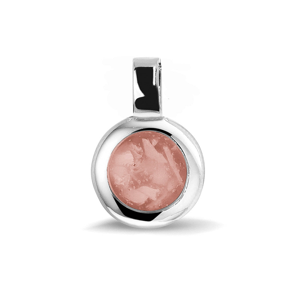 Ronde ashanger, gedenksieraad, waar as en haar in verwerkt wordt. Blush
