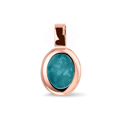 Ovale platte ashanger, gedenksieraad, waar as en haar in verwerkt wordt. Turquoise
