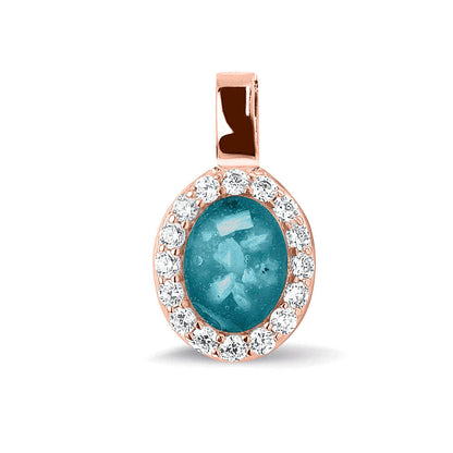 Ashanger, gedenksieraad, waar as en haar in verwerkt wordt. turquoise