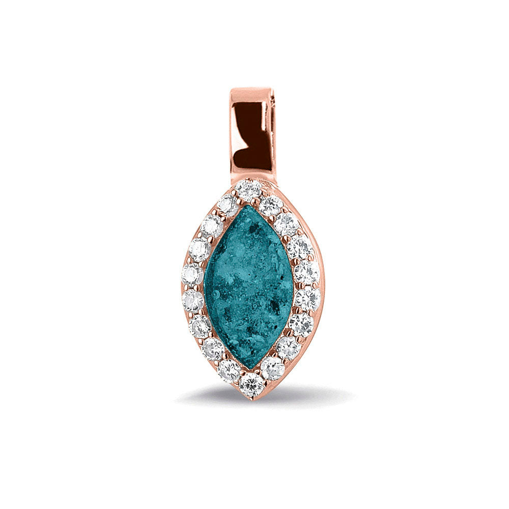 Ashanger, gedenksieraad, waar as en haar in verwerkt wordt. turquoise