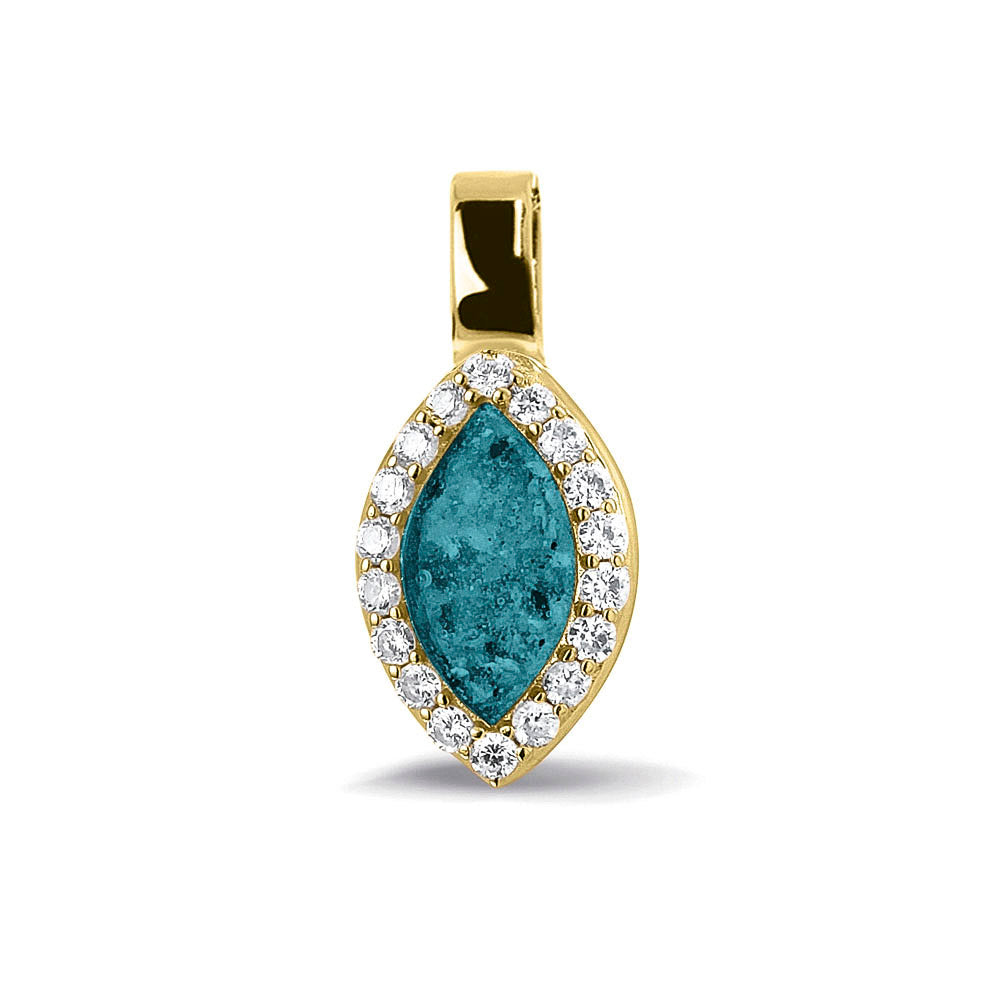 Ashanger, gedenksieraad, waar as en haar in verwerkt wordt. turquoise