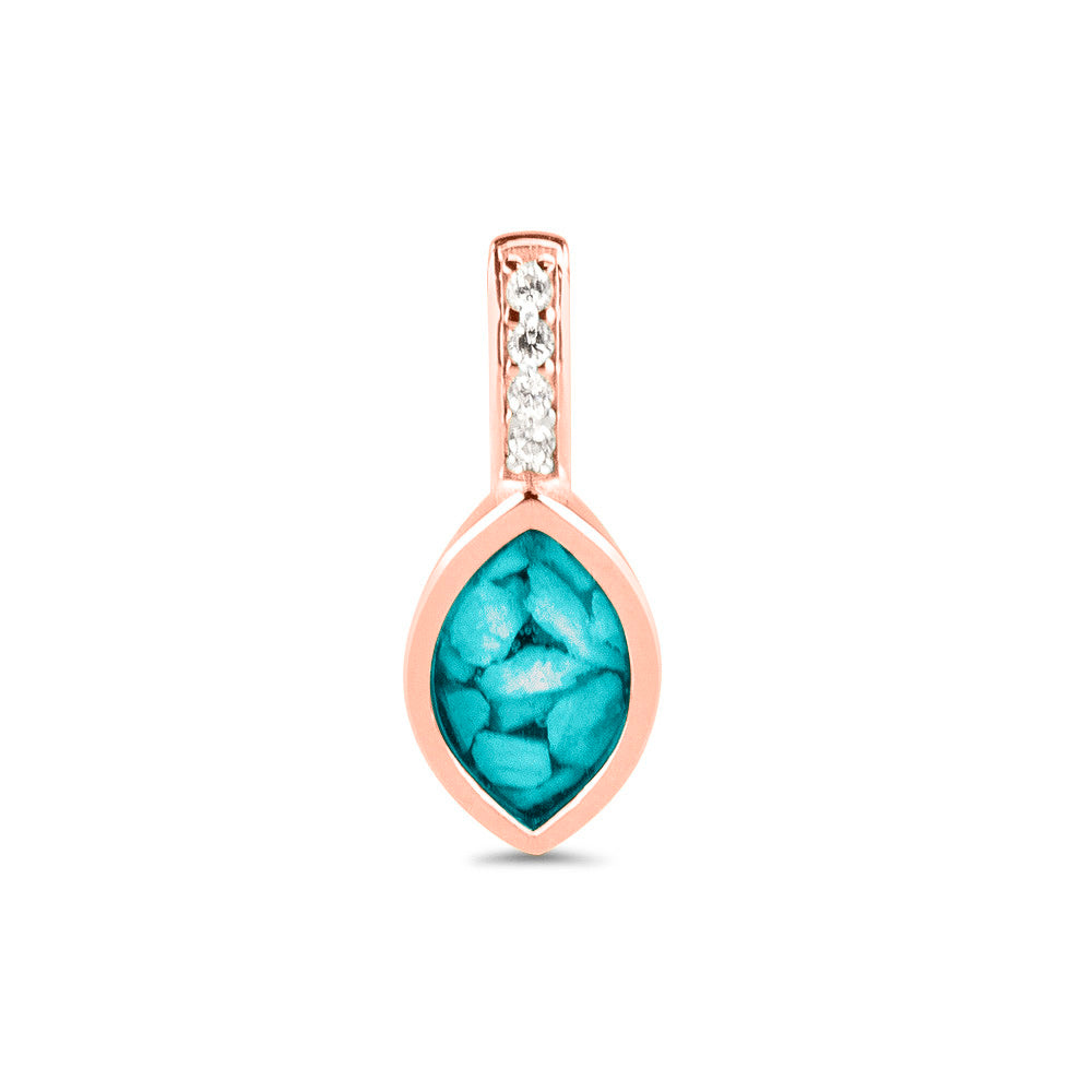 Ashanger als gedenksieraad, waar as en haar in verwerkt wordt. Turquoise