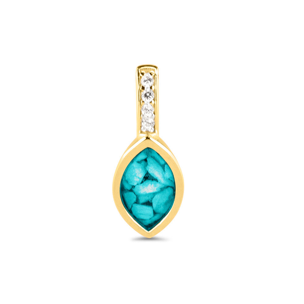 Ashanger als gedenksieraad, waar as en haar in verwerkt wordt. Turquoise