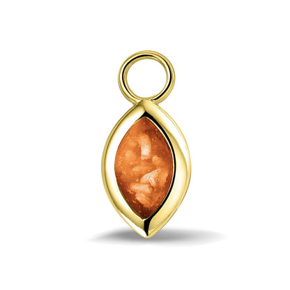 Oorhangers 21 mm lang die aan de voorzijde zichtbaar gevuld worden met as of haar. Orange.