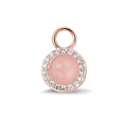 Oorhangers 17 mm lang, rondom afgewerkt met zirkonia's, aan de voorzijde zichtbaar gevuld met as of haar. blush.