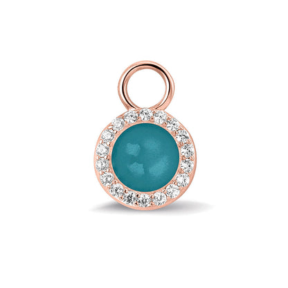Oorhangers 17 mm lang, rondom afgewerkt met zirkonia's, aan de voorzijde zichtbaar gevuld met as of haar. turquoise.
