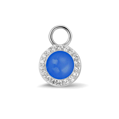 Oorhangers 17 mm lang, rondom afgewerkt met zirkonia's, aan de voorzijde zichtbaar gevuld met as of haar. blue.
