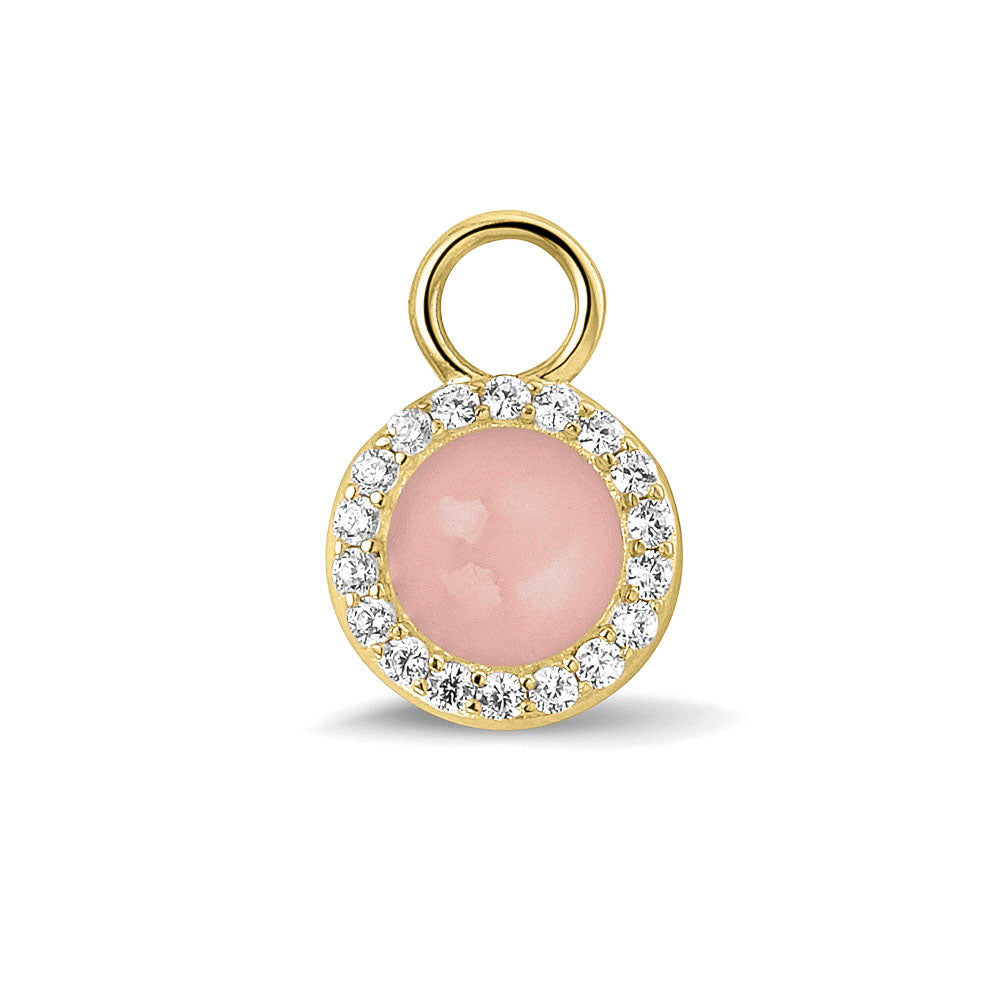 Oorhangers 17 mm lang, rondom afgewerkt met zirkonia's, aan de voorzijde zichtbaar gevuld met as of haar. blush.