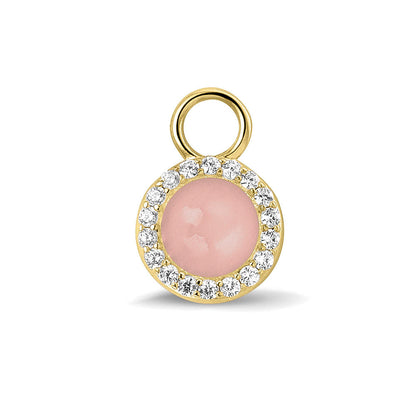 Oorhangers 17 mm lang, rondom afgewerkt met zirkonia's, aan de voorzijde zichtbaar gevuld met as of haar. blush.