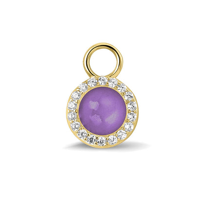 Oorhangers 17 mm lang, rondom afgewerkt met zirkonia's, aan de voorzijde zichtbaar gevuld met as of haar. purple.