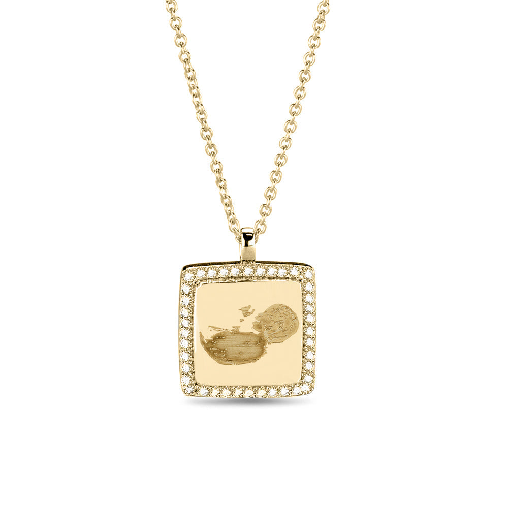 Hanger geelgoud voorzien van een gravure uit collectie gedenksieraden. geelgoud