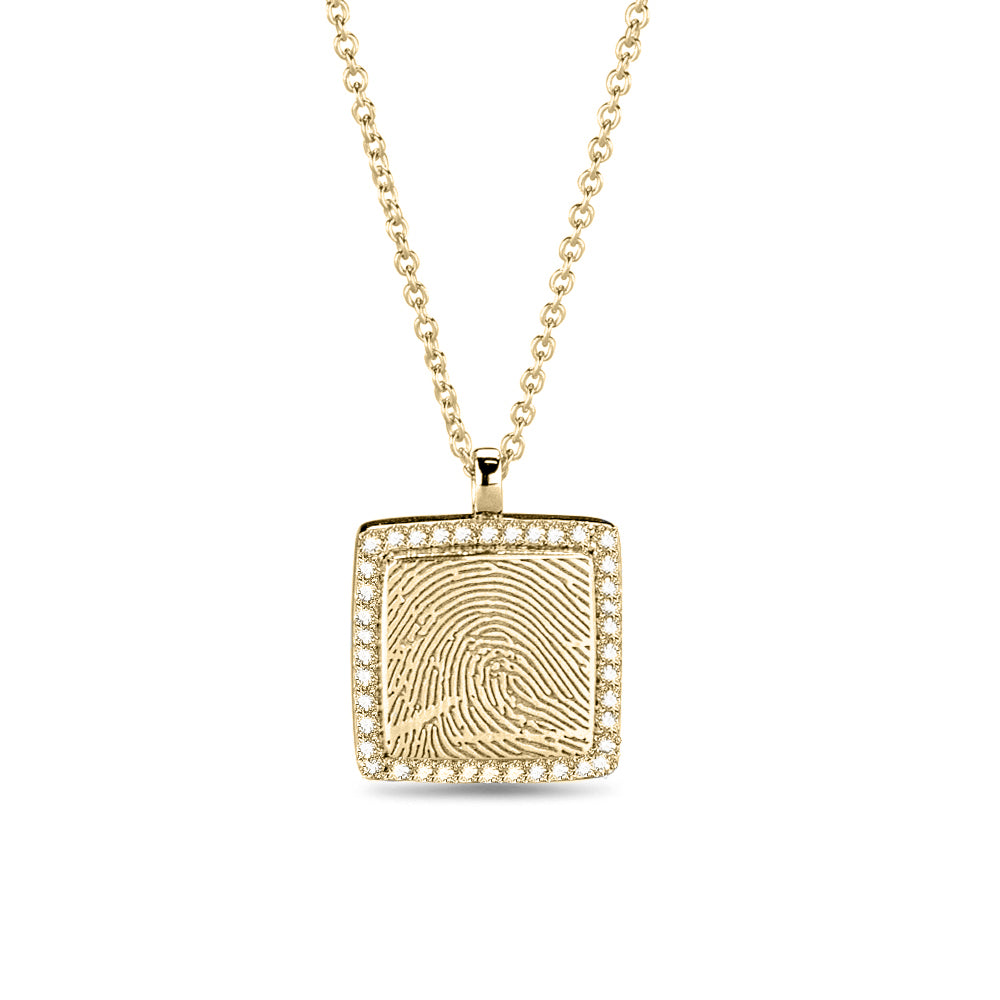 Hanger geelgoud voorzien van een gravure uit collectie gedenksieraden. geelgoud
