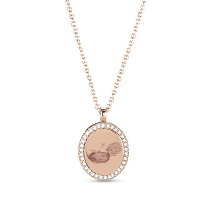 Hanger roségoud voorzien van een gravure uit collectie gedenksieraden. roségoud