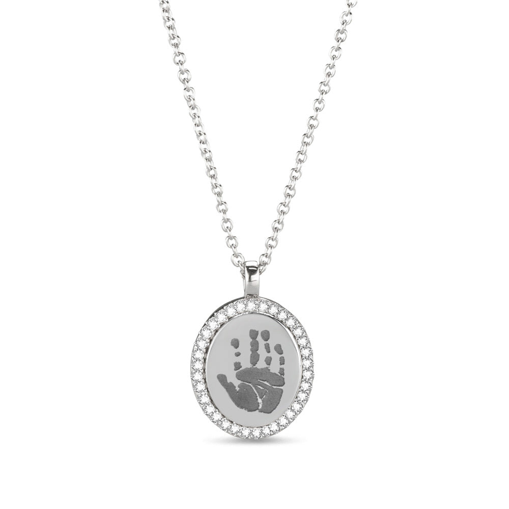 Hanger witgoud voorzien van een gravure uit collectie gedenksieraden. witgoud
