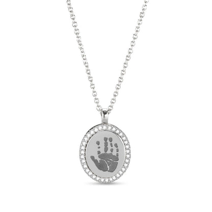 Hanger witgoud voorzien van een gravure uit collectie gedenksieraden. witgoud