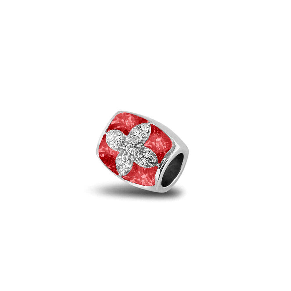 Asbedel met  zirkonia's, aan beide zijdes in twee compartimenten zichtbaar gevuld met as of haar. Red