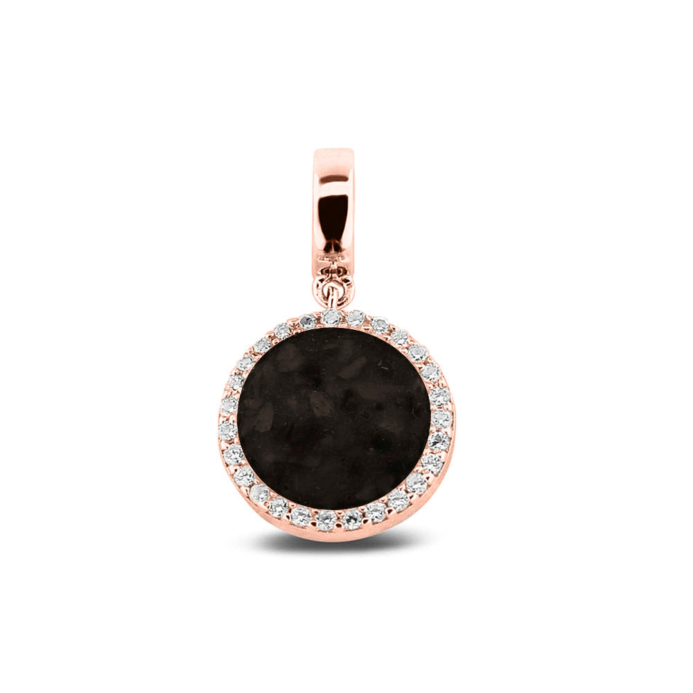 Asbedel, subtiel design rondom afgewerkt met zirkonia's  die aan de voorzijde zichtbaar gevuld wordt met as of haar met een keuze in 20 kleuren. Black