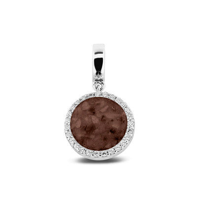 Asbedel, subtiel design rondom afgewerkt met zirkonia's  die aan de voorzijde zichtbaar gevuld wordt met as of haar met een keuze in 20 kleuren. Brown