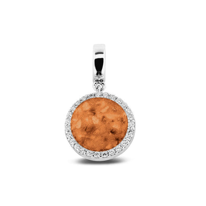 Asbedel, subtiel design rondom afgewerkt met zirkonia's  die aan de voorzijde zichtbaar gevuld wordt met as of haar met een keuze in 20 kleuren. Orange