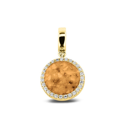 Asbedel, subtiel design rondom afgewerkt met zirkonia's  die aan de voorzijde zichtbaar gevuld wordt met as of haar met een keuze in 20 kleuren. Gold