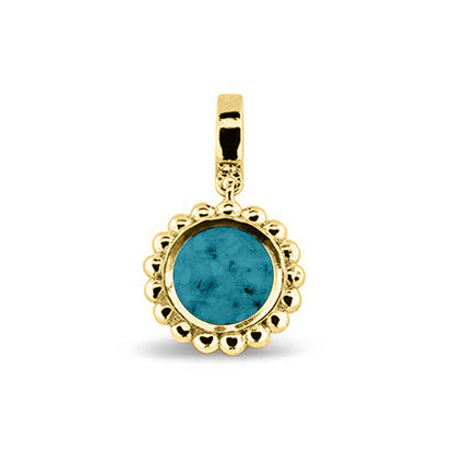 Asbedel die aan de voorzijde zichtbaar gevuld wordt met as of haar. Het vullen en sealen met een keuze in 20 kleuren, wordt in onze ambachtelijke edelsmederij gedaan. Turquoise