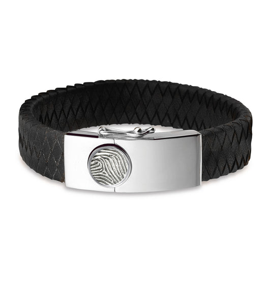 Lederen armband voorzien van vingerafdruk, sluiting in zilver