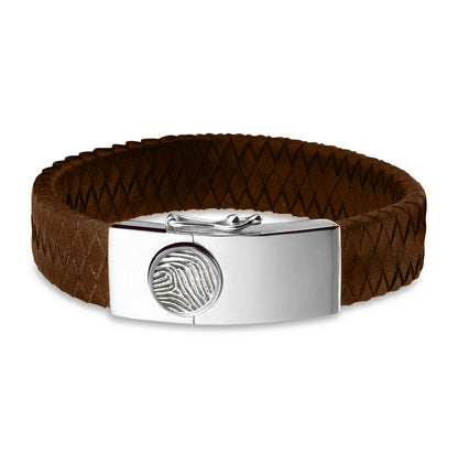 Lederen armband voorzien van vingerafdruk, sluiting in zilver