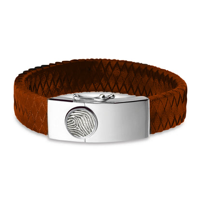 Lederen armband voorzien van vingerafdruk, sluiting in zilver