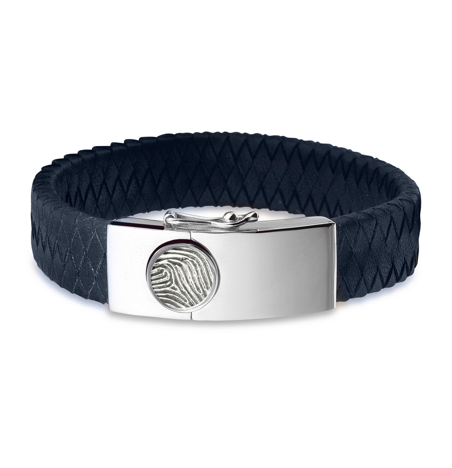 Lederen armband voorzien van vingerafdruk, sluiting in zilver
