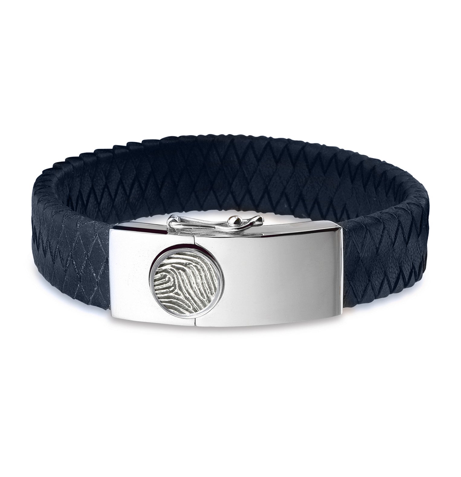 Lederen armband voorzien van vingerafdruk, sluiting in zilver