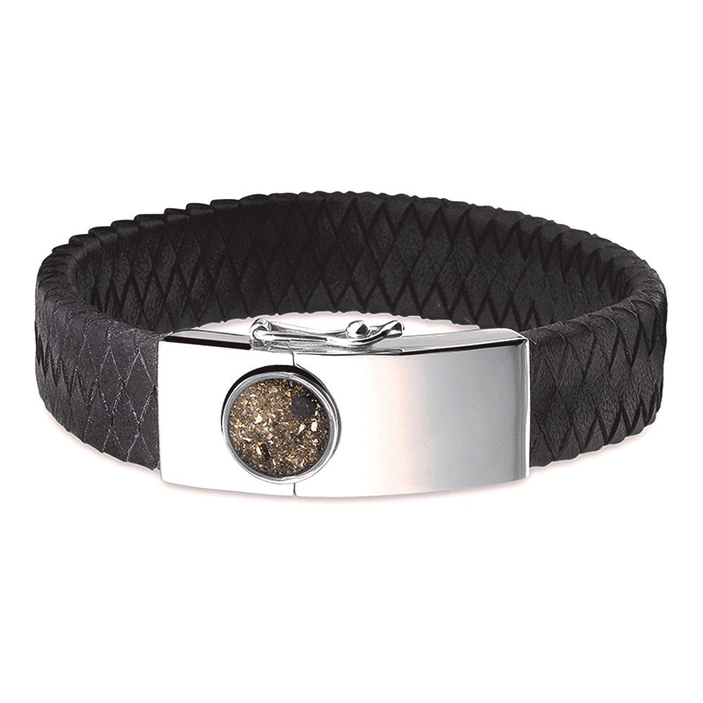 Lederen armband voorzien van as of haar in sluiting in zilver