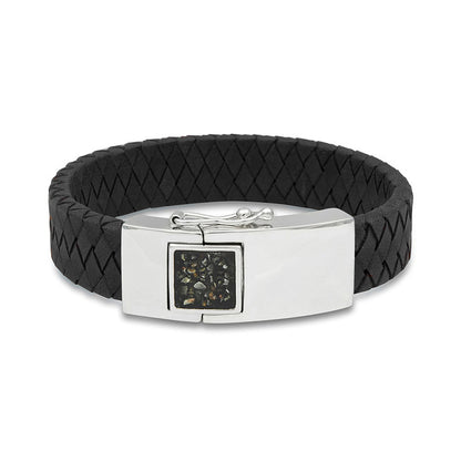 Lederen armband voorzien van as of haar in sluiting in zilver of goud