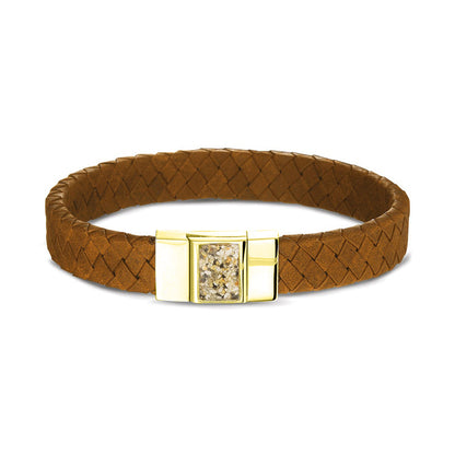 Lederen armband voorzien van as of haar in sluiting in zilver of goud