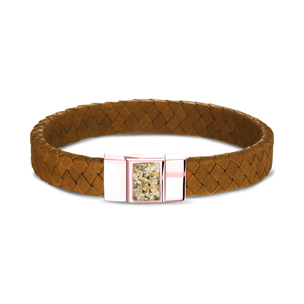 Lederen armband voorzien van as of haar in sluiting in zilver of goud