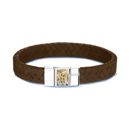 Lederen armband voorzien van as of haar in sluiting in zilver of goud