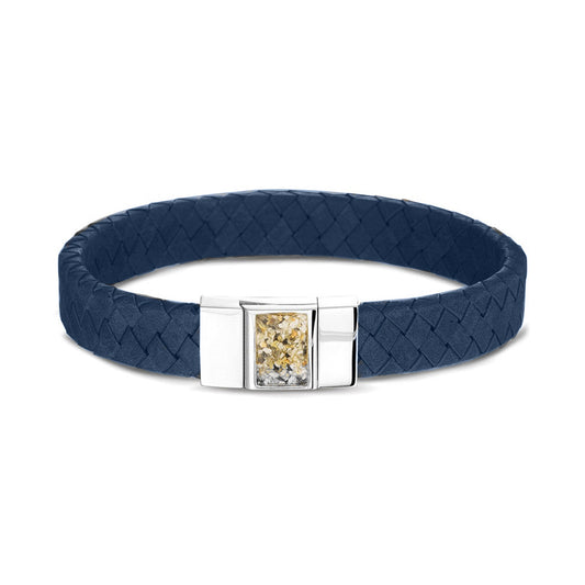 Lederen armband voorzien van as of haar in sluiting in zilver of goud