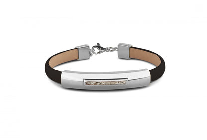 Lederen as armband met witgouden edelmetaal afwerking