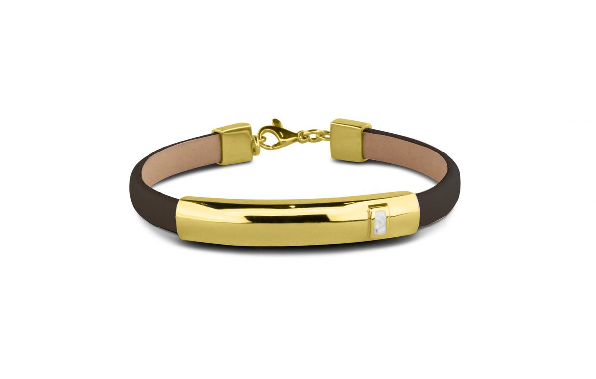 Lederen as armband 7 mm met gouden edelmetalen afwerking