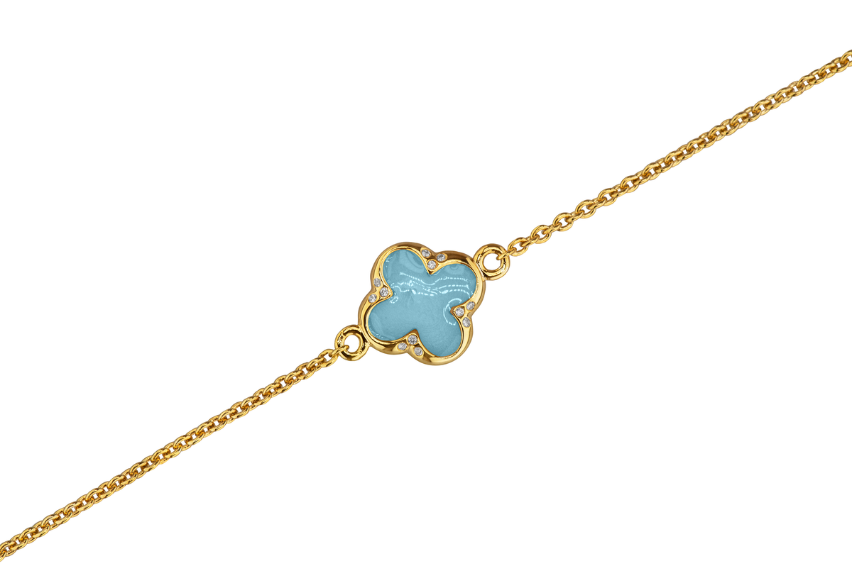Klavertje vier as armband 11.5 mm, gedenksieraad met zirkonia's afgewerkt.baby