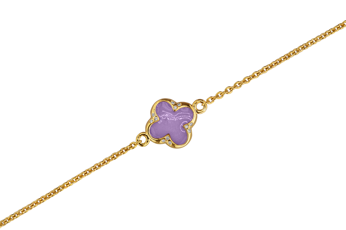 Klavertje vier as armband 11.5 mm, gedenksieraad met zirkonia's afgewerkt.purple