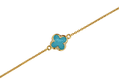 Klavertje vier as armband 11.5 mm, gedenksieraad met zirkonia's afgewerkt .turquoise