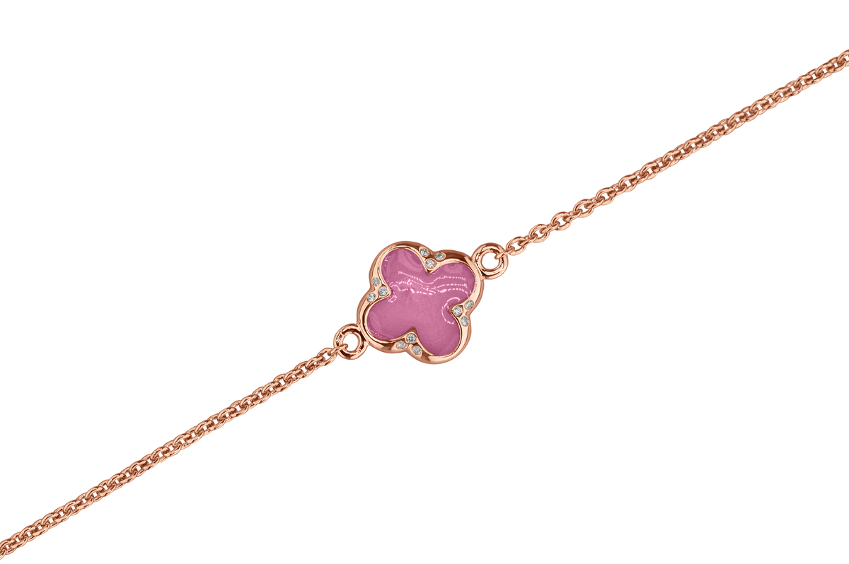 Klavertje vier as armband 11.5 mm, gedenksieraad met zirkonia's afgewerkt.fluo