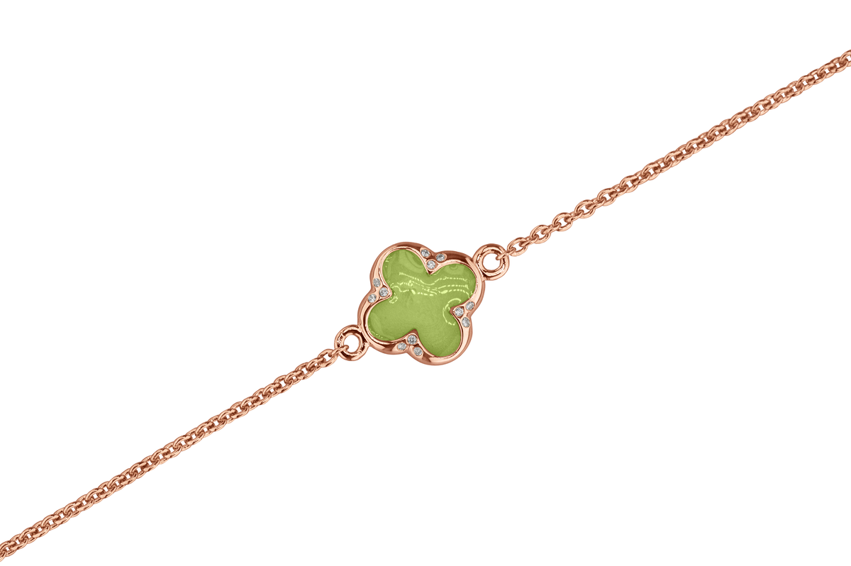 Klavertje vier as armband 11.5 mm, gedenksieraad met zirkonia's afgewerkt.green