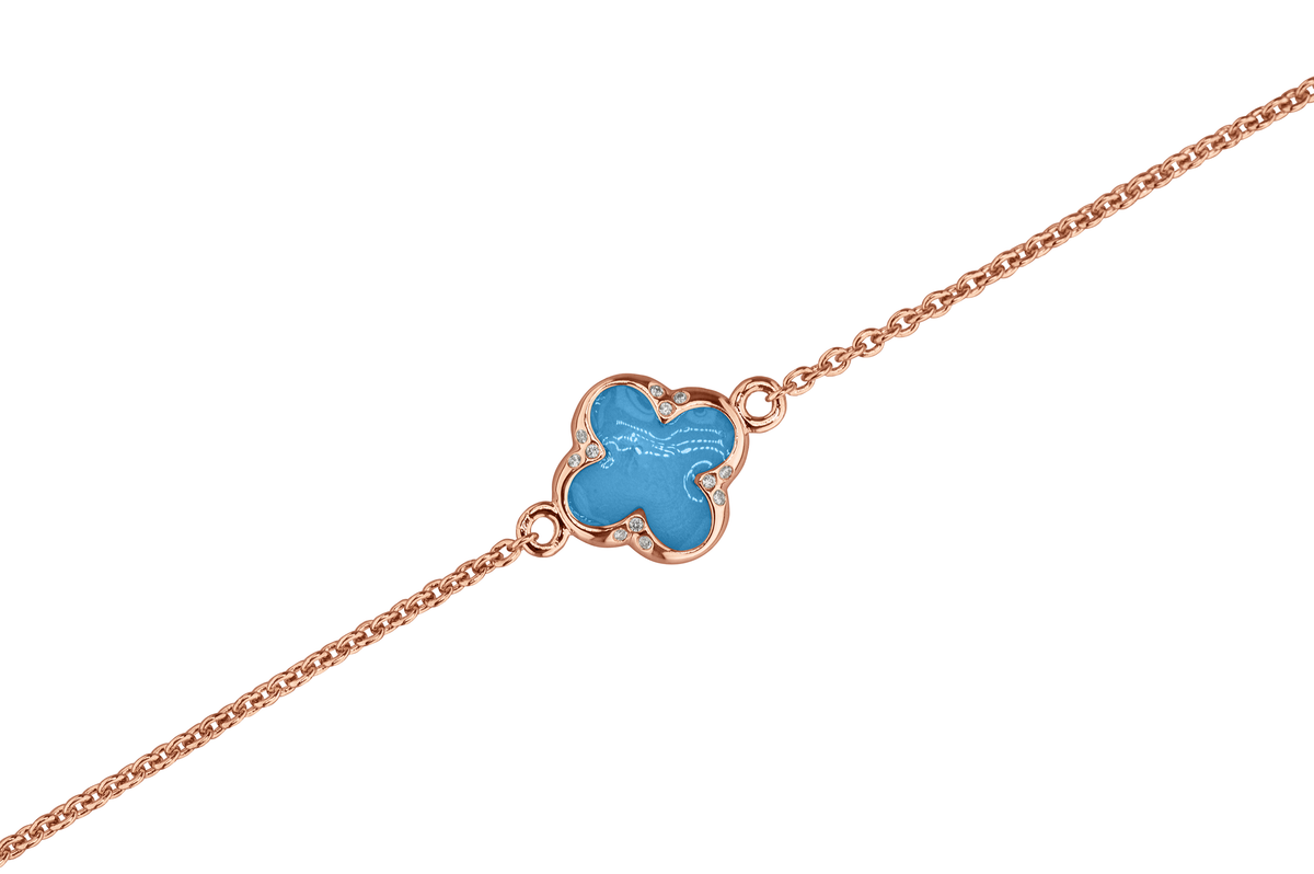 Klavertje vier as armband 11.5 mm, gedenksieraad met zirkonia's afgewerkt.marine