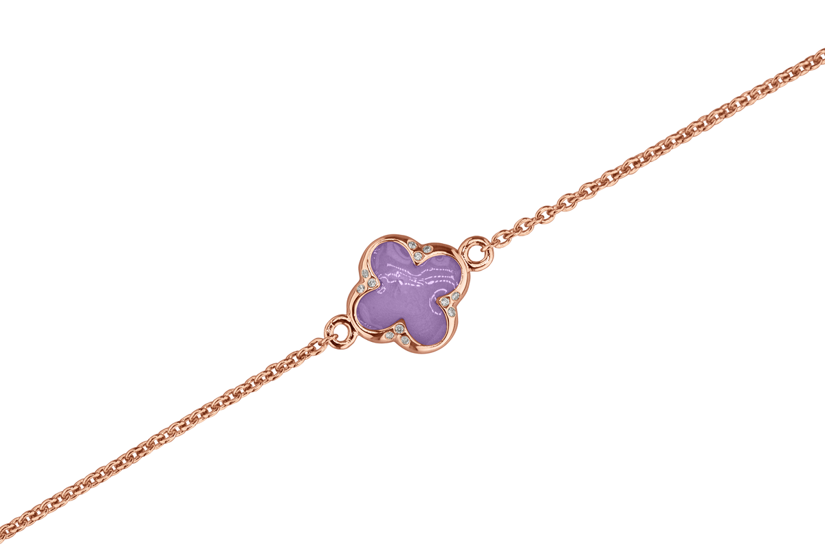 Klavertje vier as armband 11.5 mm, gedenksieraad met zirkonia's afgewerkt.purple