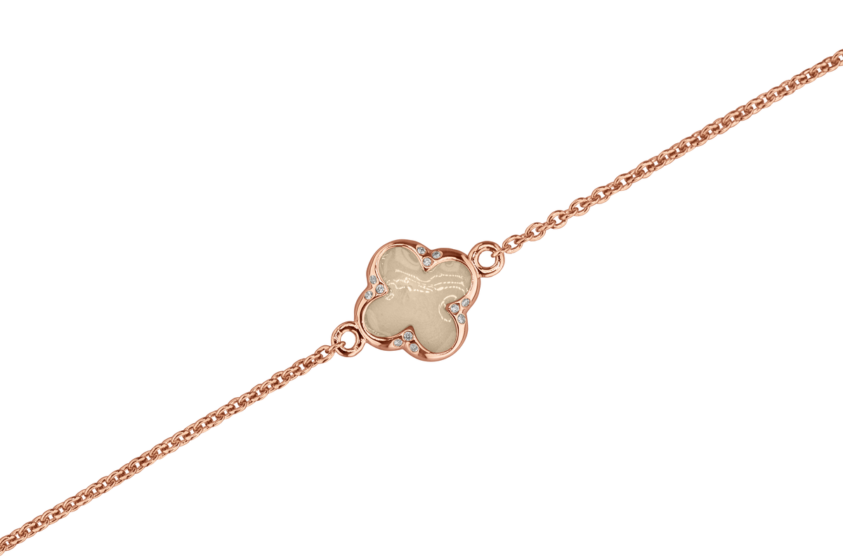 Klavertje vier as armband 11.5 mm, gedenksieraad met zirkonia's afgewerkt.transparent