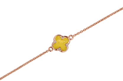 Klavertje vier as armband 11.5 mm, gedenksieraad met zirkonia's afgewerkt.yellow