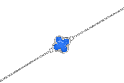 Klavertje vier as armband 11.5 mm, gedenksieraad met zirkonia's afgewerkt.blue